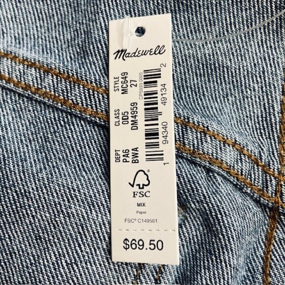 MADEWELL The Perfect Jean Short in Bartow Wash: TENCEL™ Denim Edition - NWT - Picture 8 of 8